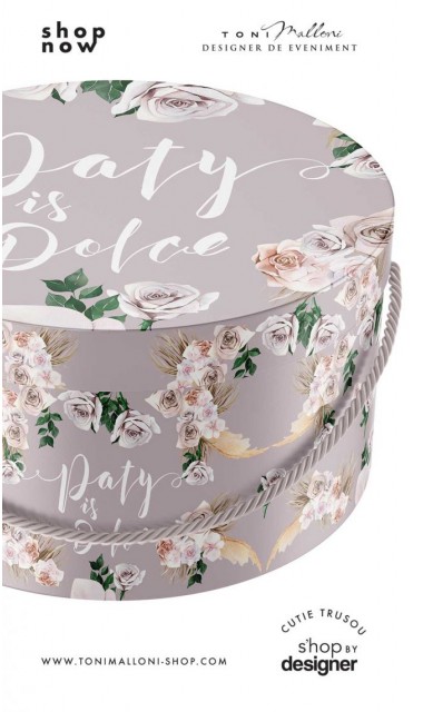 Cutie rotunda mucava personalizata grafic cu trandafiri pattern lila mov modern 3